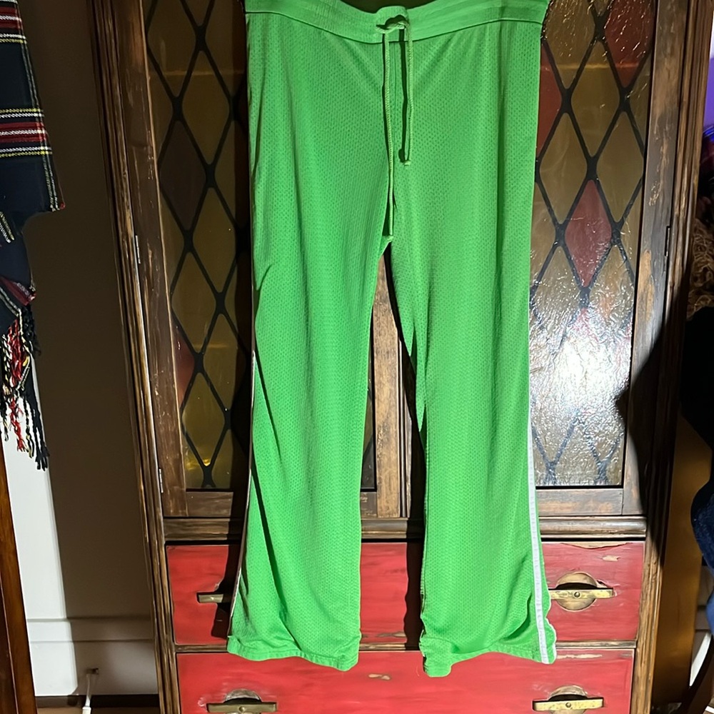 Vintage Y2K Express Bright Green Mesh athletic flare pants with drawstring waist